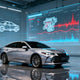 How to read OBD2 live data: a silver sedan in a diagnostic lab with live engine graphs and waveforms on the screens