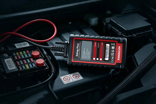 Do you need CAN FD in an OBD2 scanner: a KINGBOLEN Ediag Plus diagnostic device on an engine bay next to the fuse box