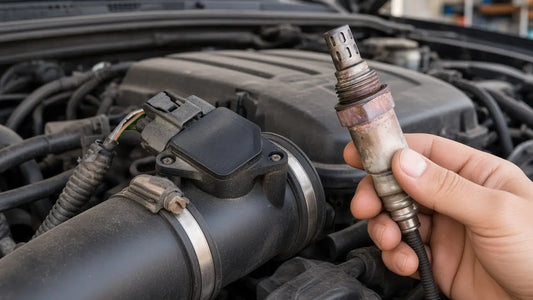 P0174 Bank 2 lean vs both banks lean: hand holding an O2 sensor next to the MAF intake tube
