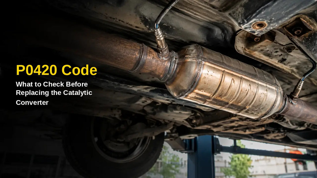 P0420 catalytic converter check: exhaust catalytic converter and oxygen sensor under the car