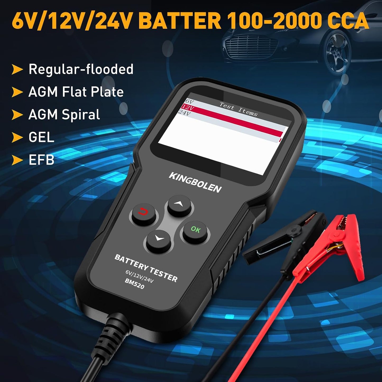 KINGBOLEN BM520 6V 12V 24V Auto Battery Tester Product description