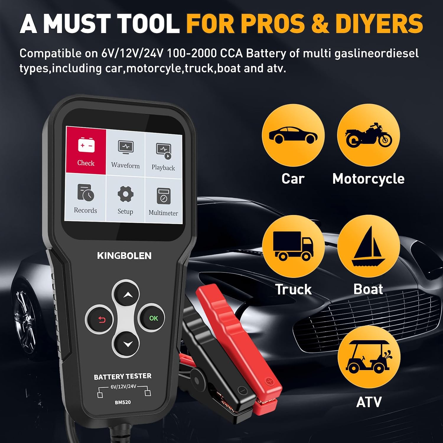 KINGBOLEN BM520 6V 12V 24V Auto Battery Tester Product description
