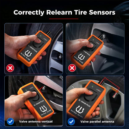 EL-50448 PLUS how-to: point the antenna vertical or parallel to the tire valve, not at the sidewall