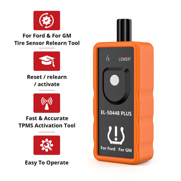EL-50448 PLUS with callouts for Ford and GM coverage, TPMS reset, and easy operation