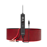 KINGBOLEN ECT200 circuit tester on a white background with probe, alligator clips, and coiled red and black cable