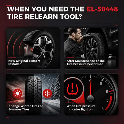 EL-50448 use cases: new sensors, tire-pressure service, seasonal tire change, and a TPMS warning light