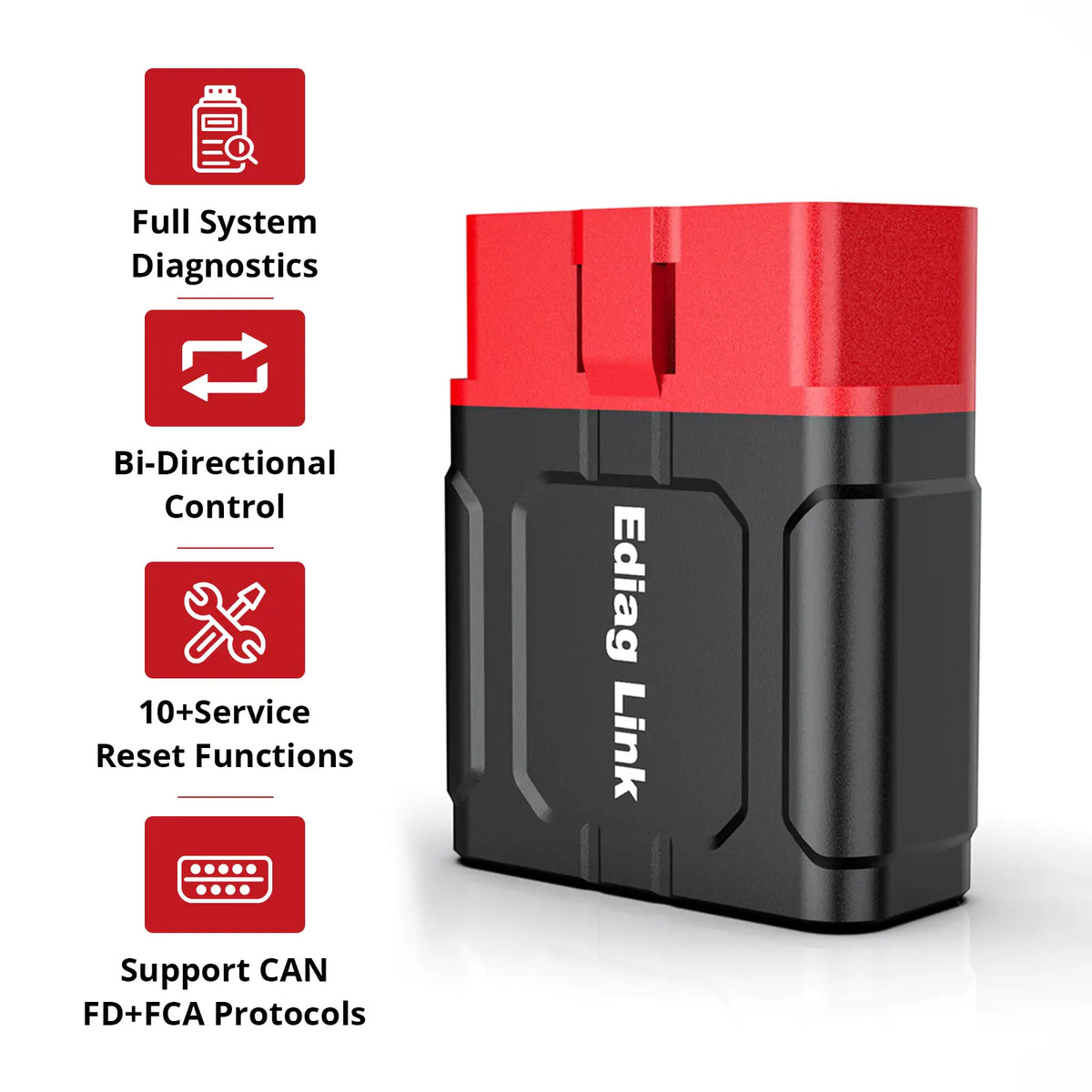 KINGBOLEN Ediag Link with full-system diagnostics, bidirectional control, 10+ service resets, and CAN FD plus FCA support