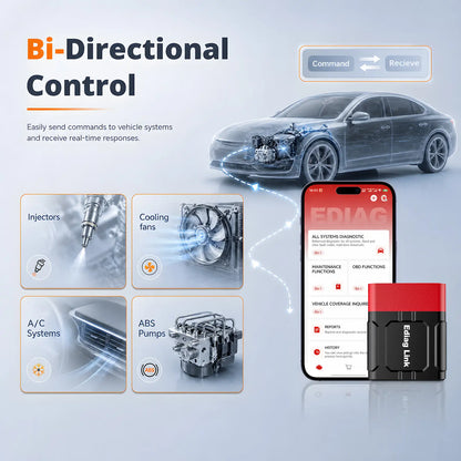 KINGBOLEN Ediag Link bidirectional control for injectors, cooling fans, A/C systems, and ABS pumps through the Ediag app