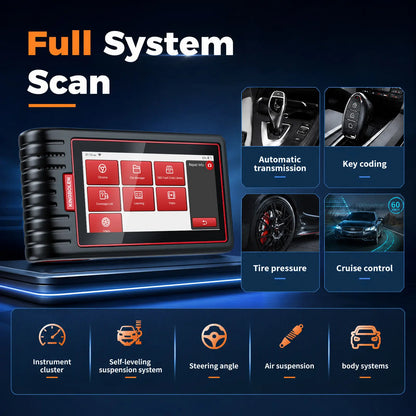 KINGBOLEN S6 full system scan graphic covering transmission, key coding, TPMS, cruise control, suspension, and body systems