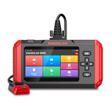 KINGBOLEN S800 handheld scanner showing OBD, Scan, and Maintenance menus, with a red OBD2 connector