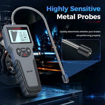KINGBOLEN BF200 brake fluid tester equipped with highly sensitive metal probes to quickly determine and evaluate brake system working performance
