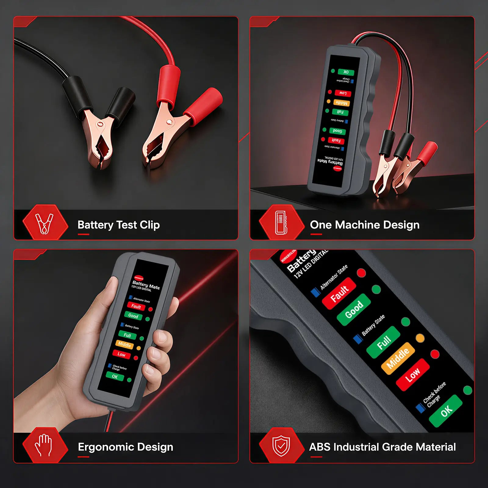 KINGBOLEN BM310 build features showing copper clips, compact one machine design, ergonomic handheld grip, and ABS material