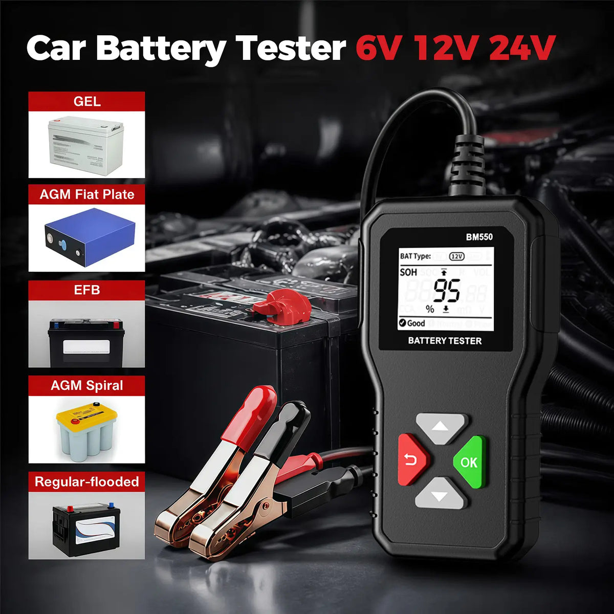KINGBOLEN BM550 car battery tester for 6V 12V 24V batteries