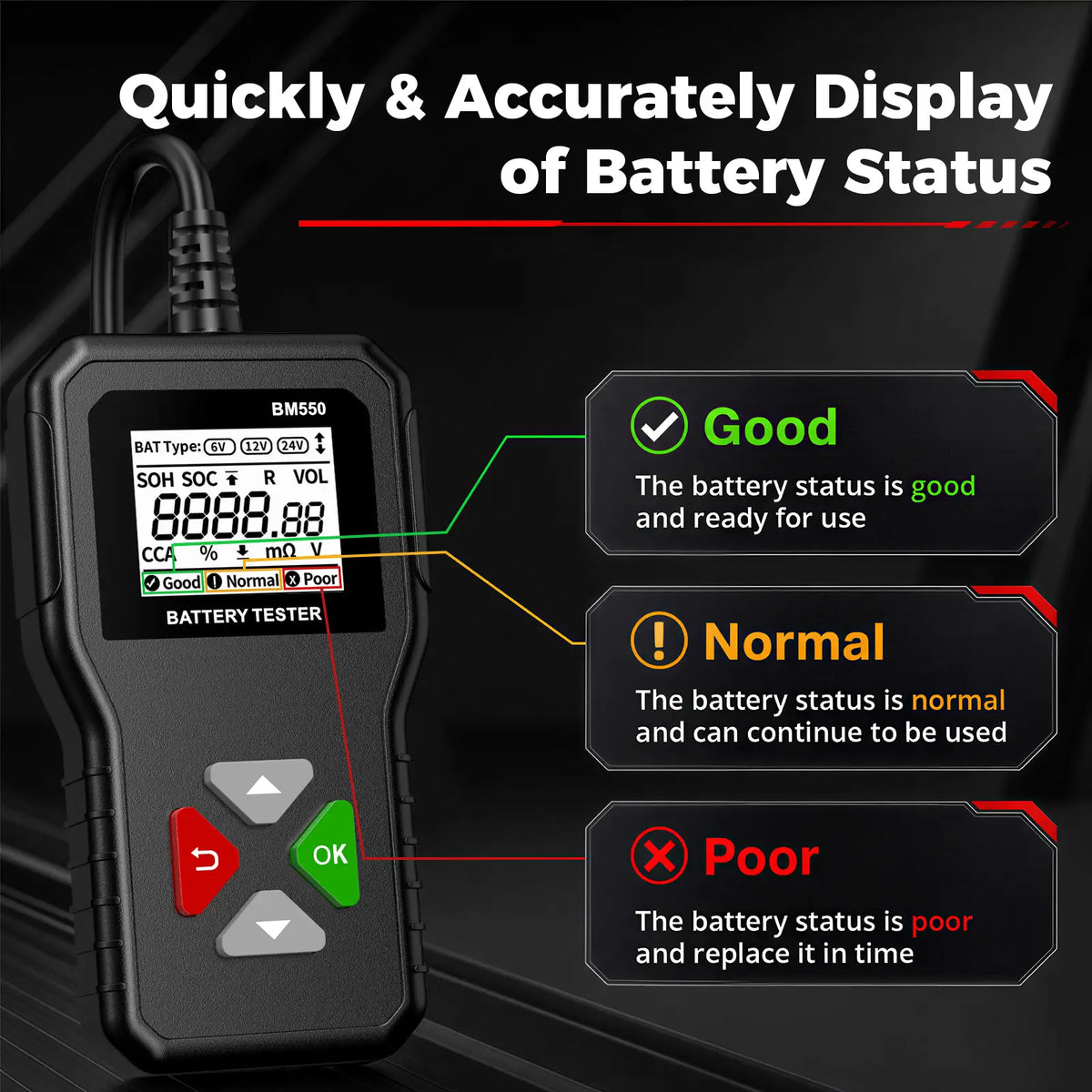 KINGBOLEN BM550 quickly and accurately shows battery status