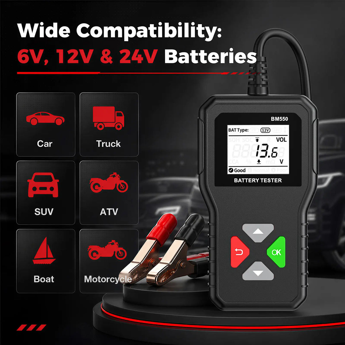 KINGBOLEN BM550 features wide compatibility with 6V 12V 24V batteries