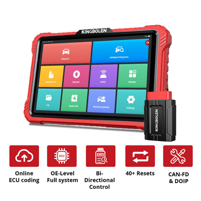 KINGBOLEN K10 PRO diagnostic tool supports online ECU coding, oe‑level full system, bi‑directional control, 40 reset functions, CAN FD and DOIP