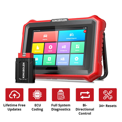 KINGBOLEN K8 PRO diagnostic scan tool with lifetime free updates, ECU coding, full‑system diagnostics, bi‑directional control and 34 reset functions