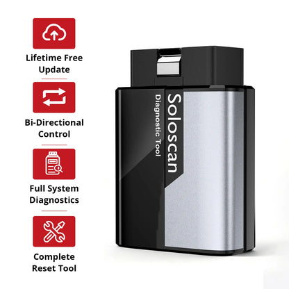 KINGBOLEN SOLOSCAN Bluetooth OBD2 Scanner featuring lifetime free update, bi‑directional control, full system diagnostics and complete reset tool